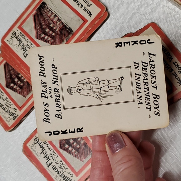 VTG Playing Cards & Box 52 + Joker Advertising Boy's Clothing & Barber Shop - Picture 3 of 11